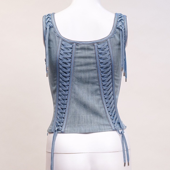 Dior Blue Corset Lace Up Denim Top - Picture 5 of 6